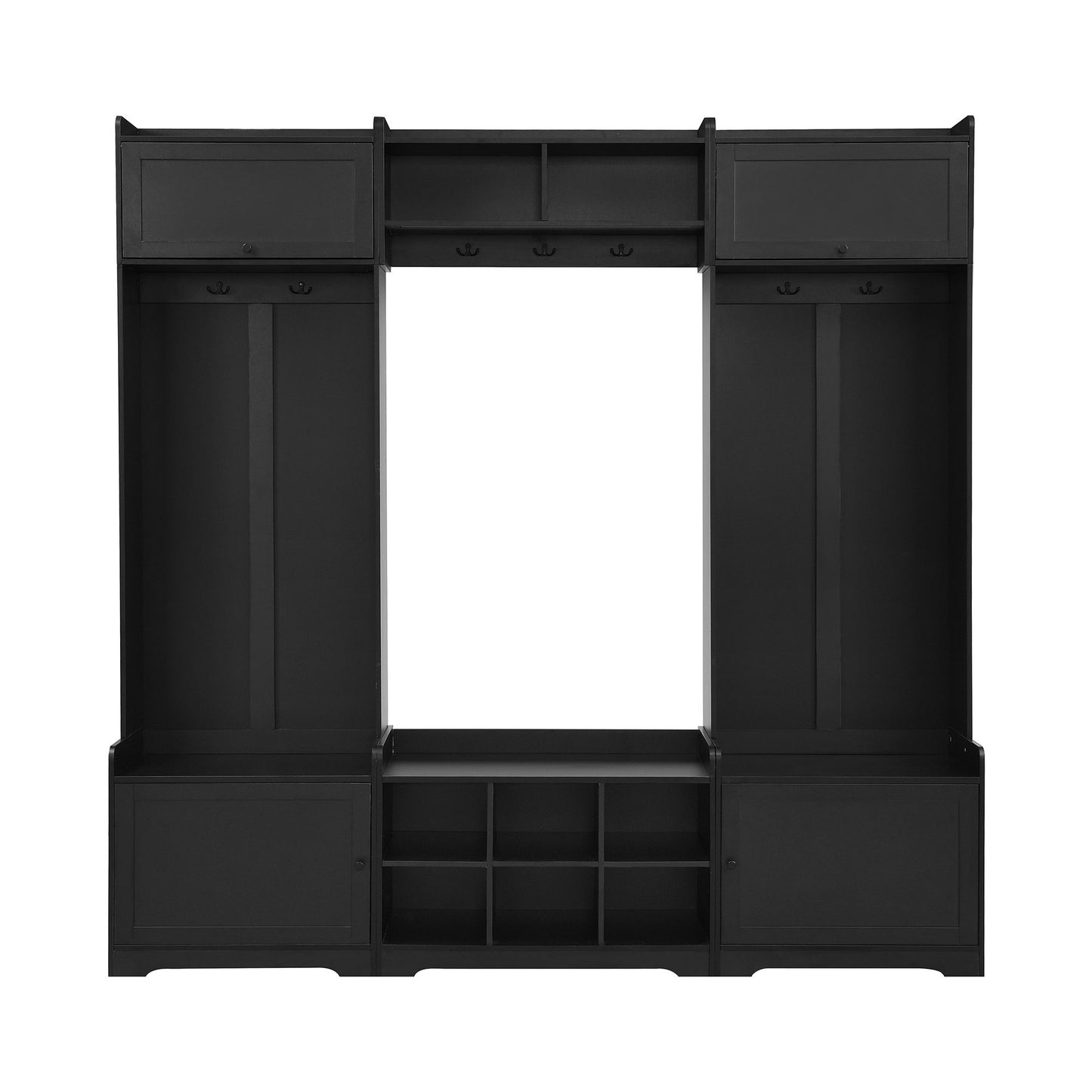 Wide Hall Tree With Shoe Storage, 4 In 1 Entryway Bench With 8 Cubbies, 7 Coat Hooks & Adjustable Shelf For Hallway - Black Hearth and Haven