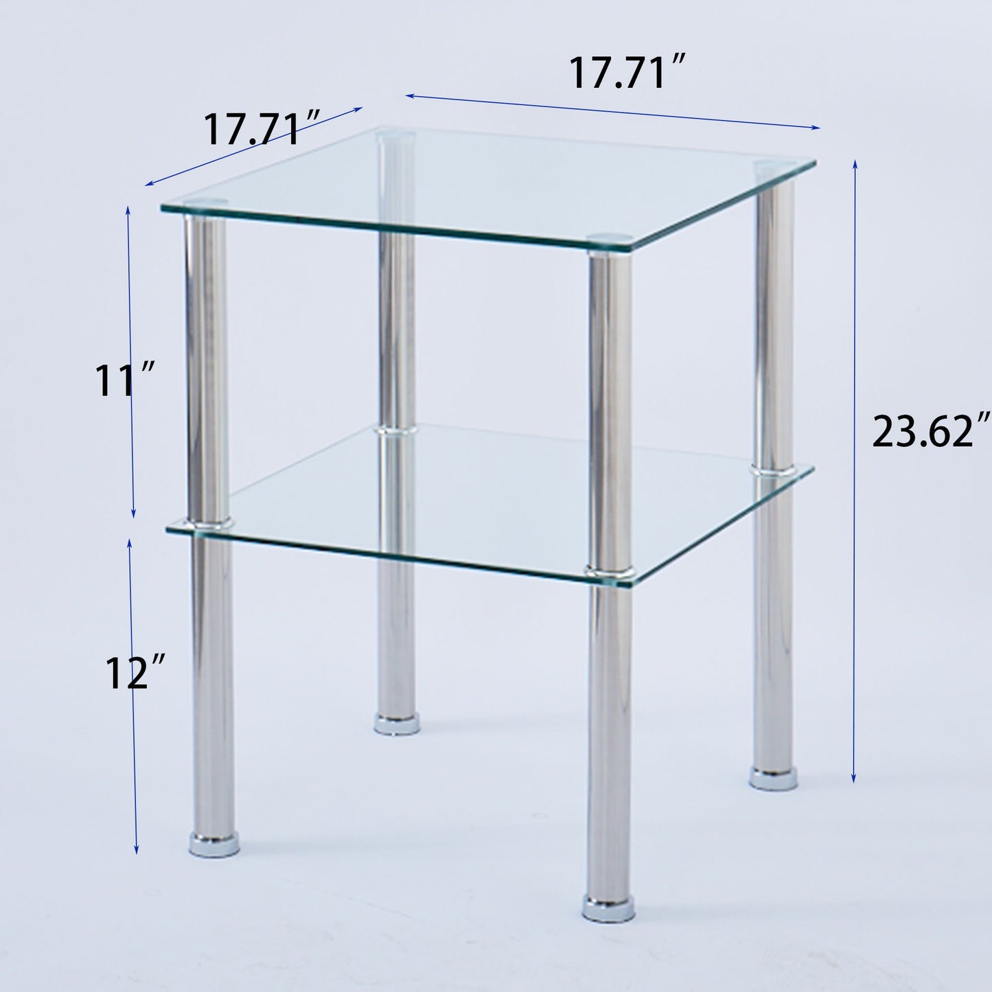 Modern 2 Piece Side Table With Storage Shelf, Tempered Glass, Space Saving Design - Clear Home Essentials