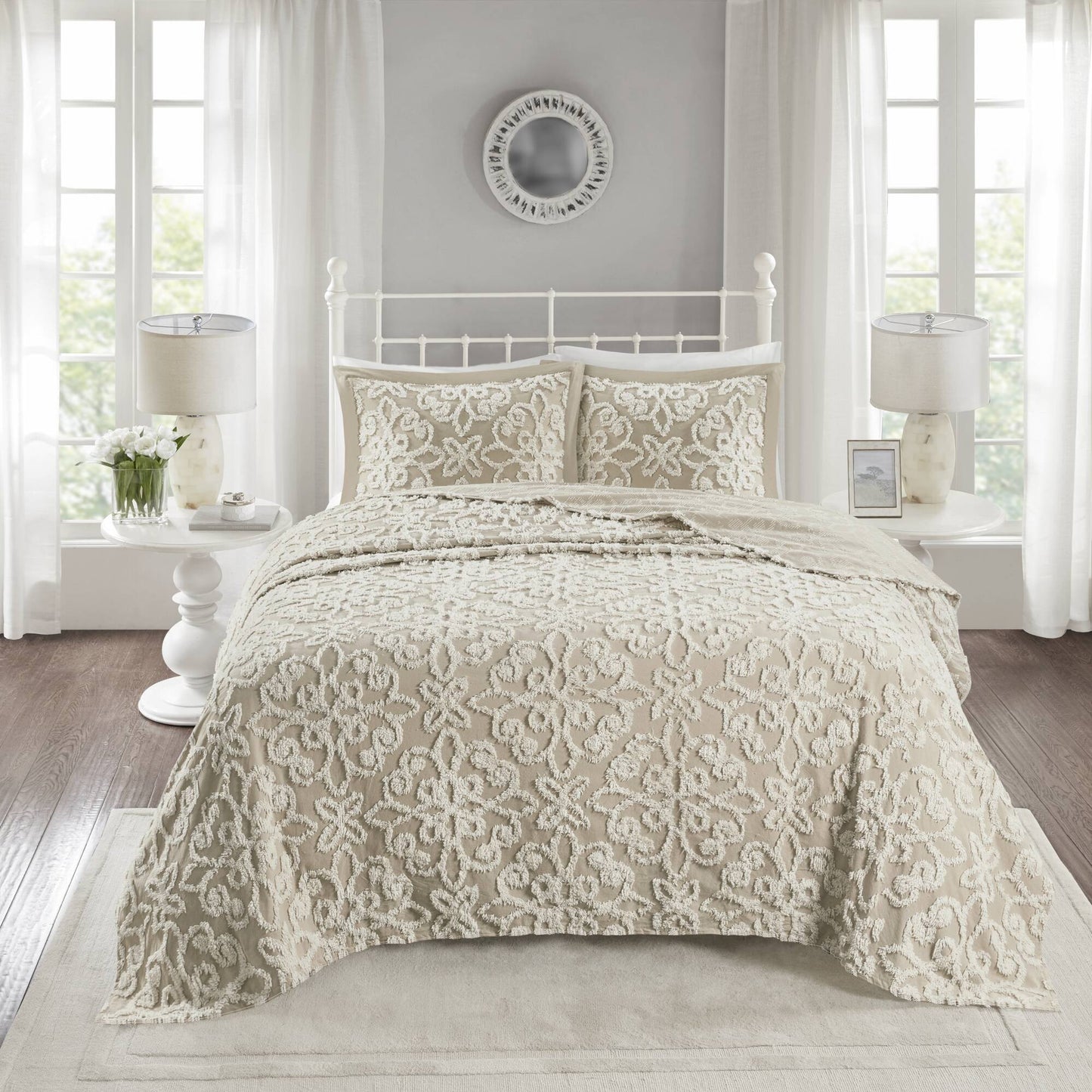 Sabrina - King 3 Piece Tufted Bedspread Set - Taupe Madison Park