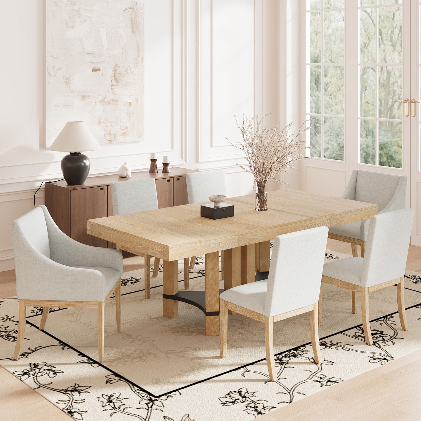 Topmax - 7 Piece Rustic Extendable Dining Table Set With Removable Leaf, 2 Arm Chairs And 4 Armless Chairs Hearth and Haven