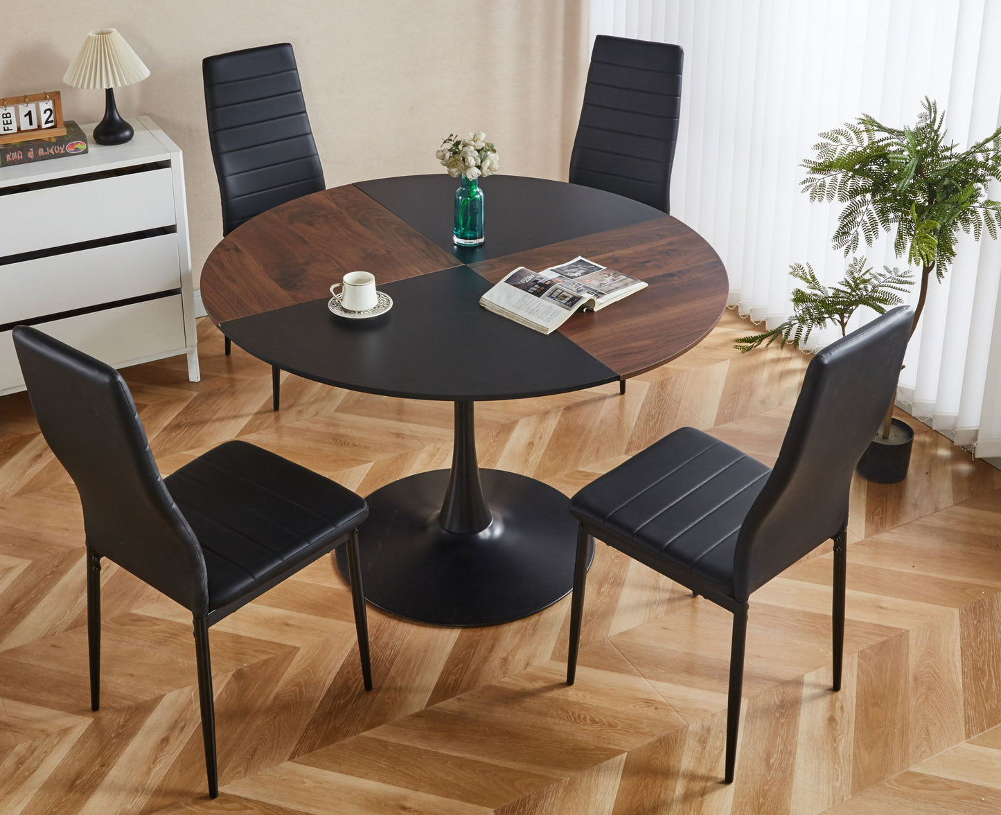 Tulip Round Dining Table, Office Table, Coffee Table - Brown Home Essentials