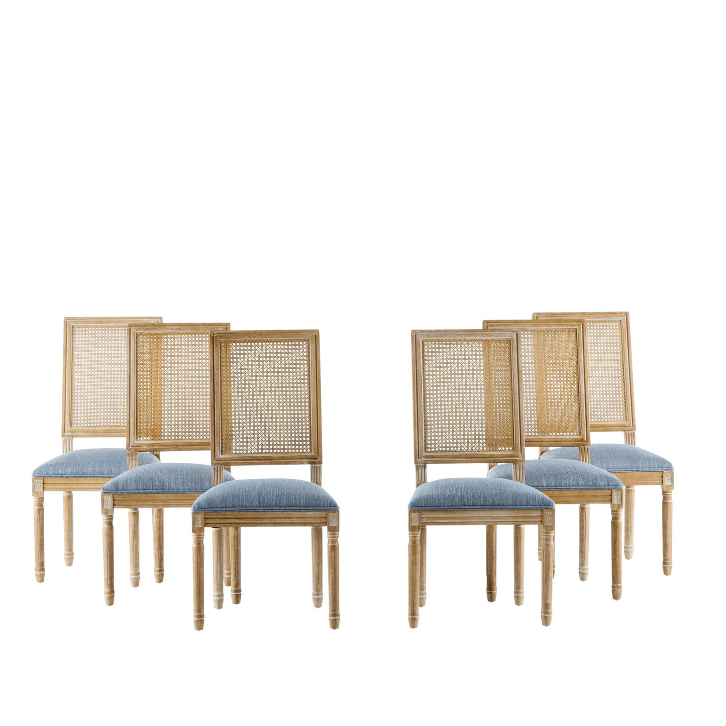 French Country Dining Chair With Rectangular Cane Backrest And Smooth Upholstered Seating Noble House