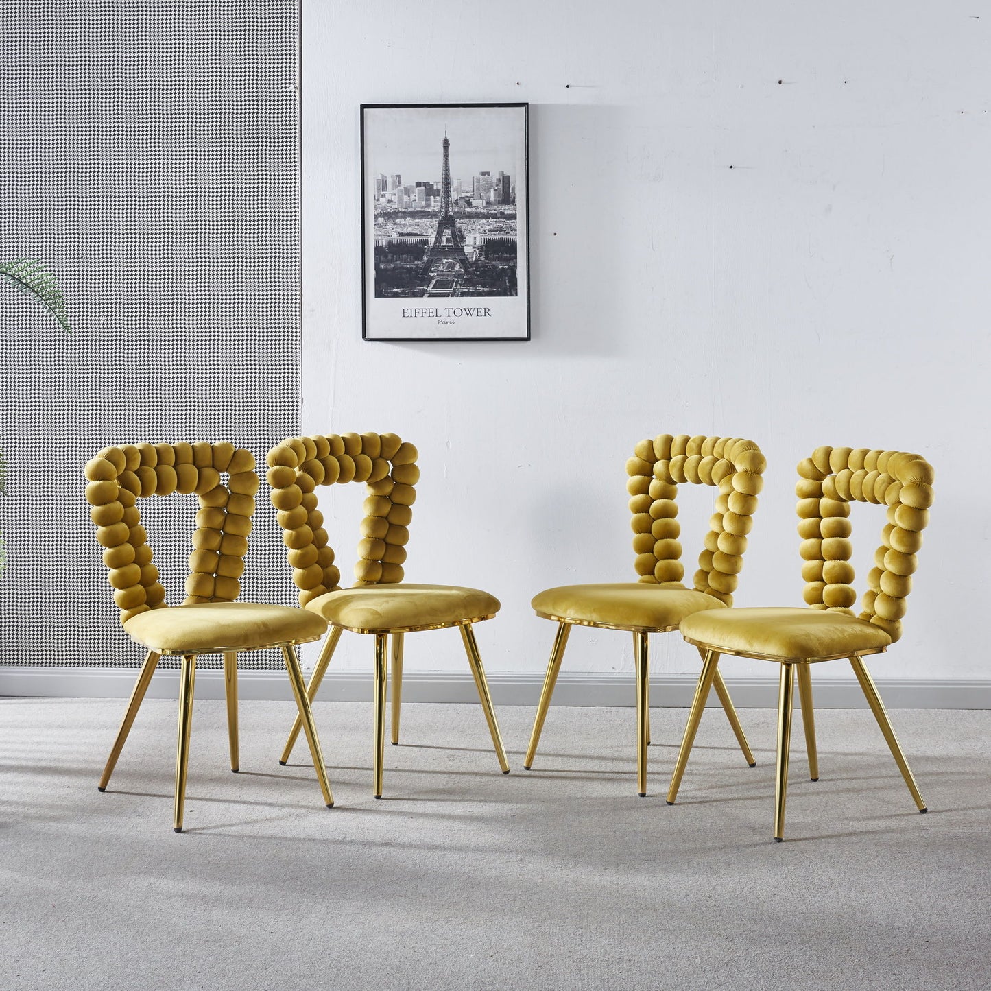 Modern Chair With Iron Tube Legs, Soft Cushions And Comfortable Backrest, Suitable For Dining Room, Living Room, Cafe, Hairball Back Home Essentials