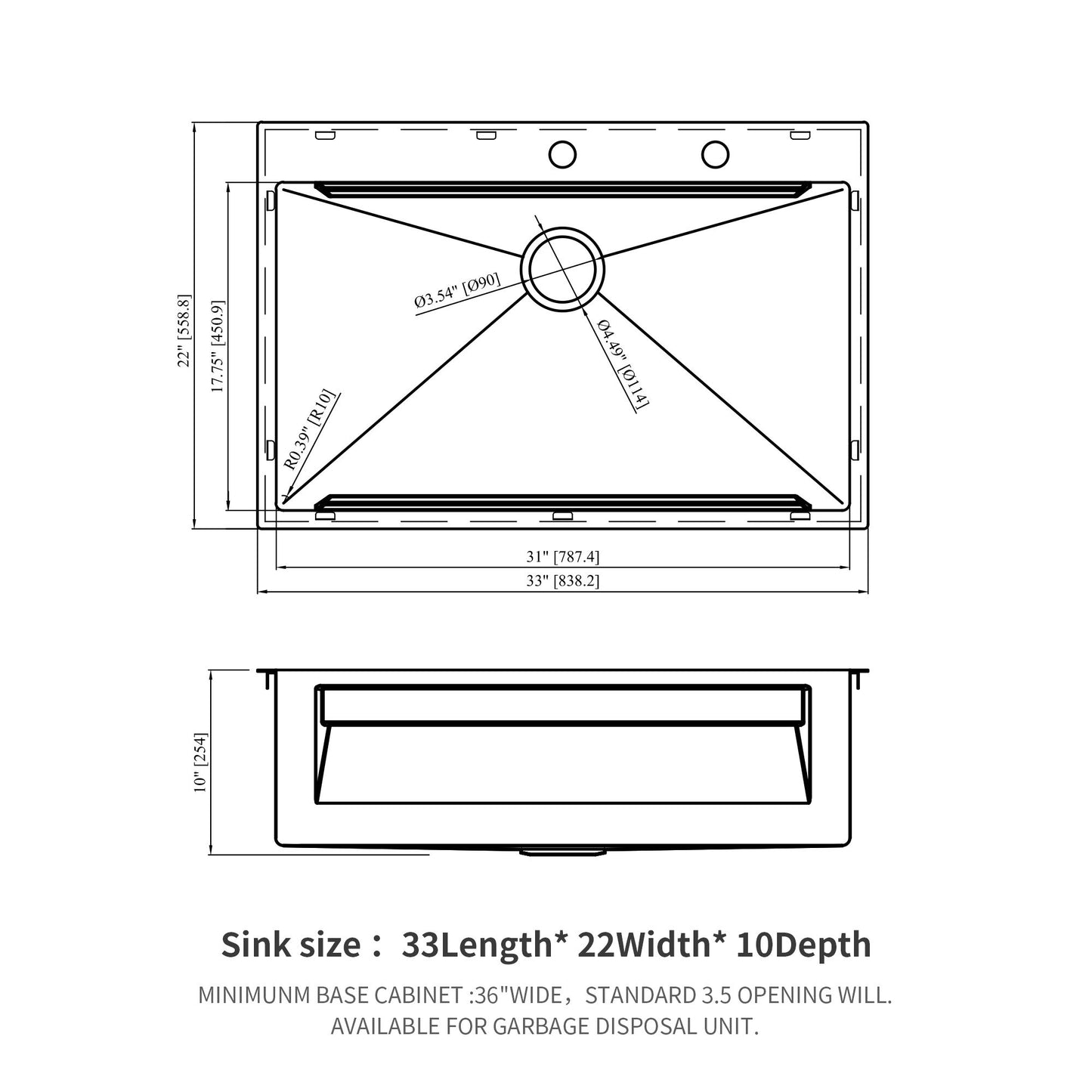 33" Drop In Kitchen Sink Single Bowl 16 Gauge Stainless Steel Ledge Workstation - Black Daily Nest