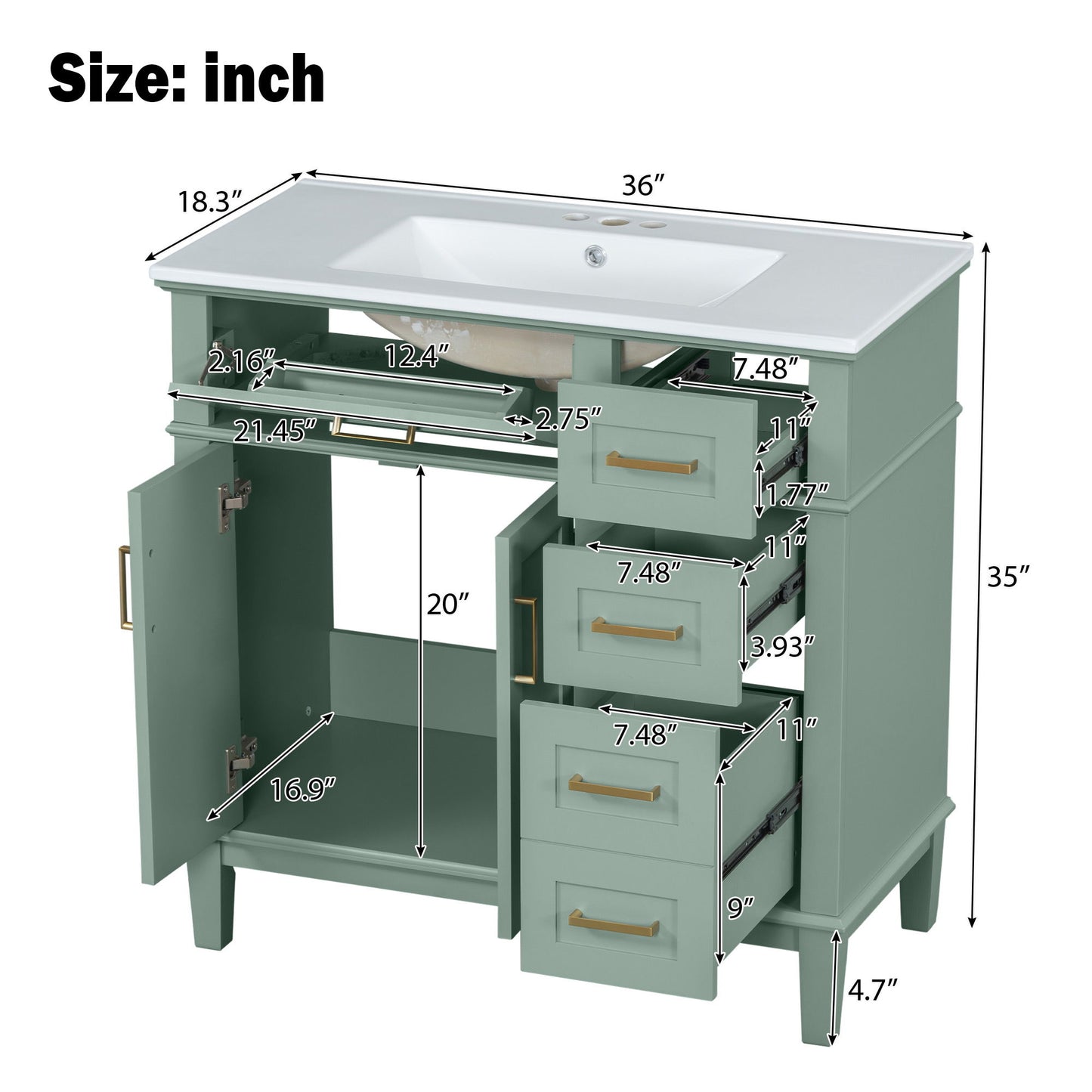 Modern Bathroom Vanity With Ceramic Sink, Soft Close Storage Cabinet Hearth and Haven