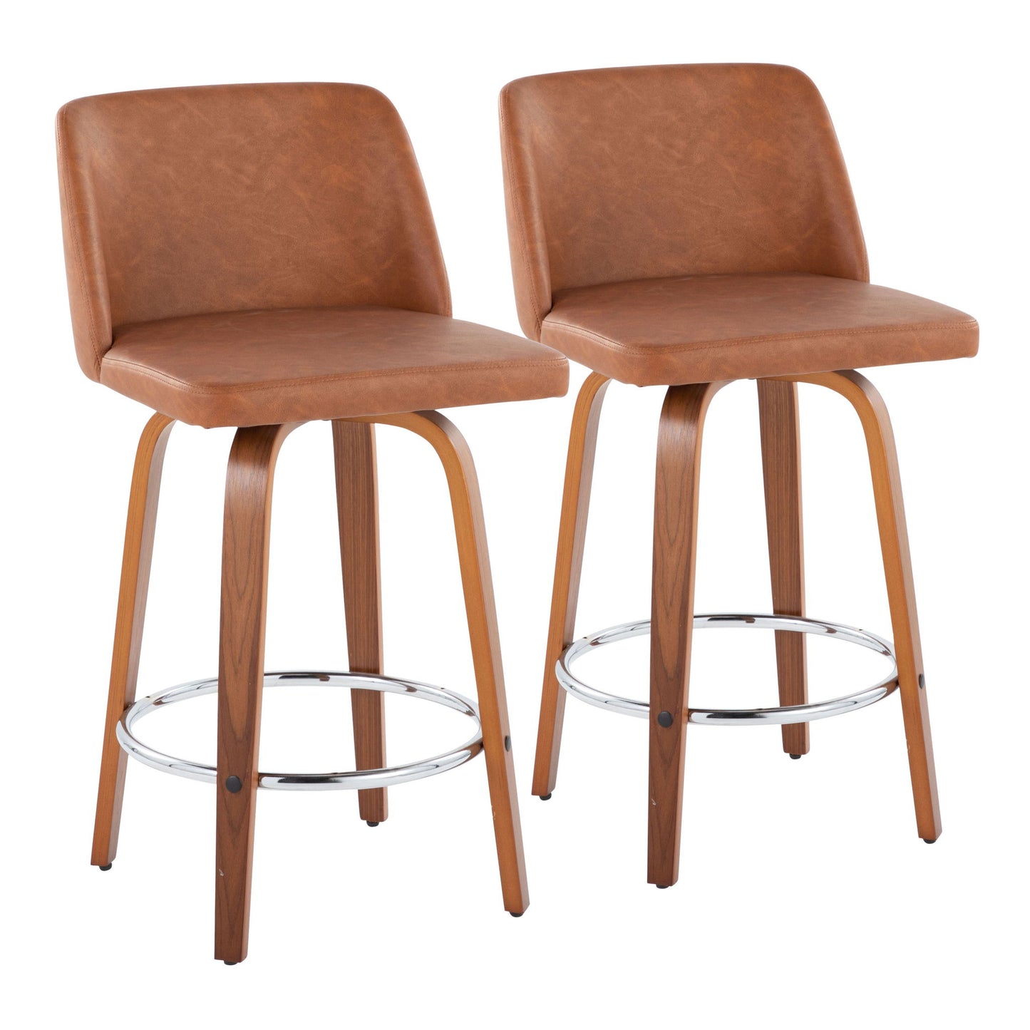 Toriano - Contemporary Fixed Height Counter Stool With Swivel & Round Footrest (Set of 2) - Walnut / Camel Lumi Source