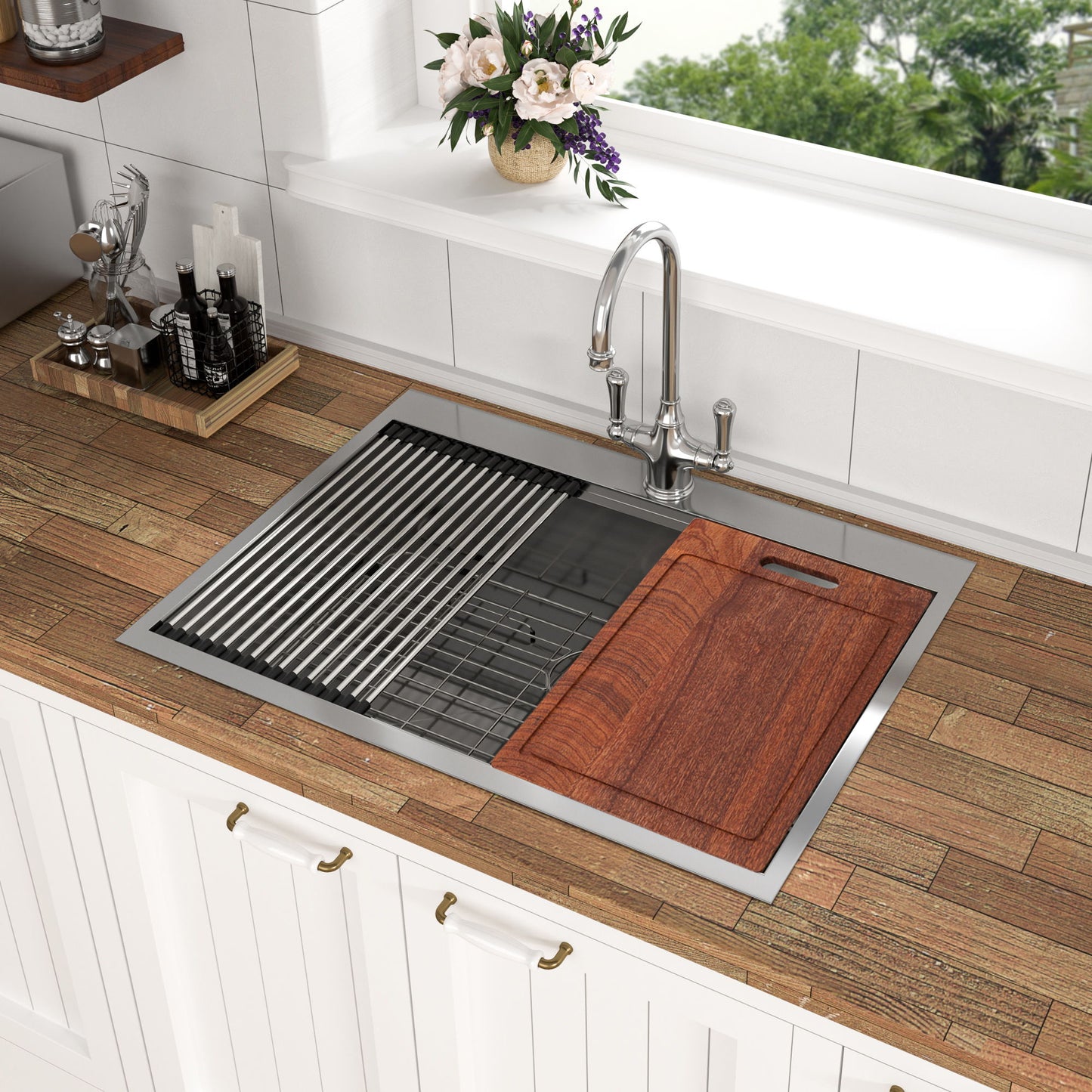 Topmount Stainless Steel Kitchen Sink With Workstation Ledge And Accessories Daily Nest