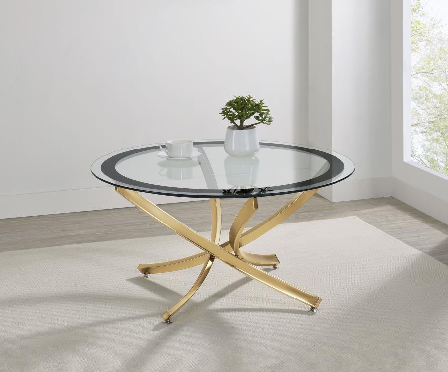Brooke - Round Glass Top Coffee Table Metal Base CoasterEssence