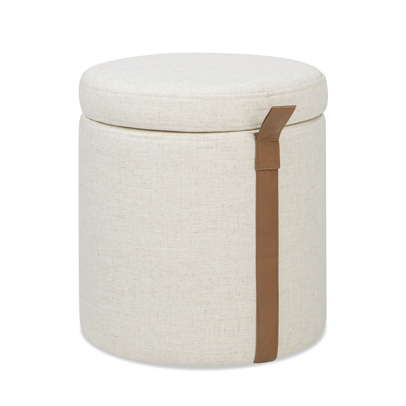 Brandy - Round Upholstered Storage Ottoman With Leather Accent Jennifer Taylor Home