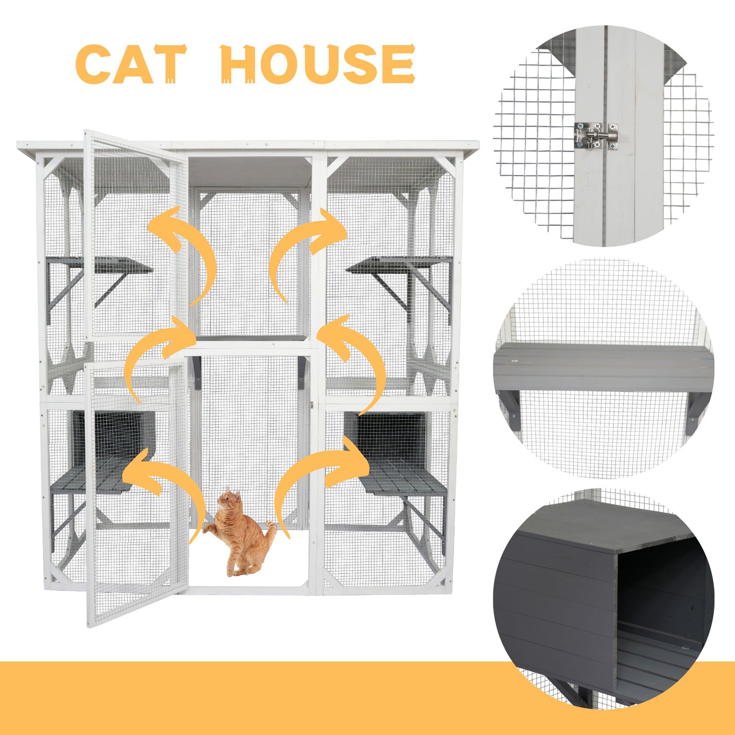 Xpt018 Cat Cage Box Lovely House Cute Pet Play Speace Wooden Medium - White Daily Nest