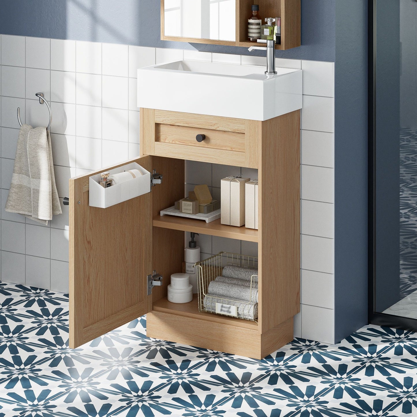Bathroom Vanity With Reversible Resin Sink, Cabinet & Zinc Alloy Handles - Wood Hearth and Haven