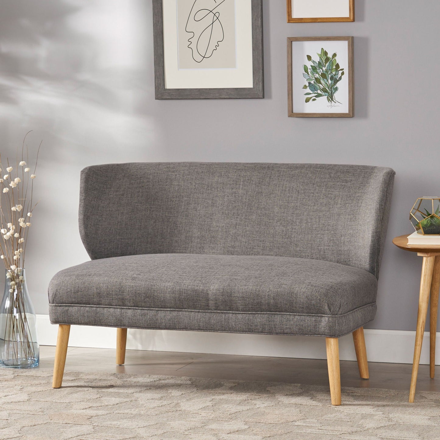 Elegant Classic Upholstered Loveseat With Curved Backrest Noble House