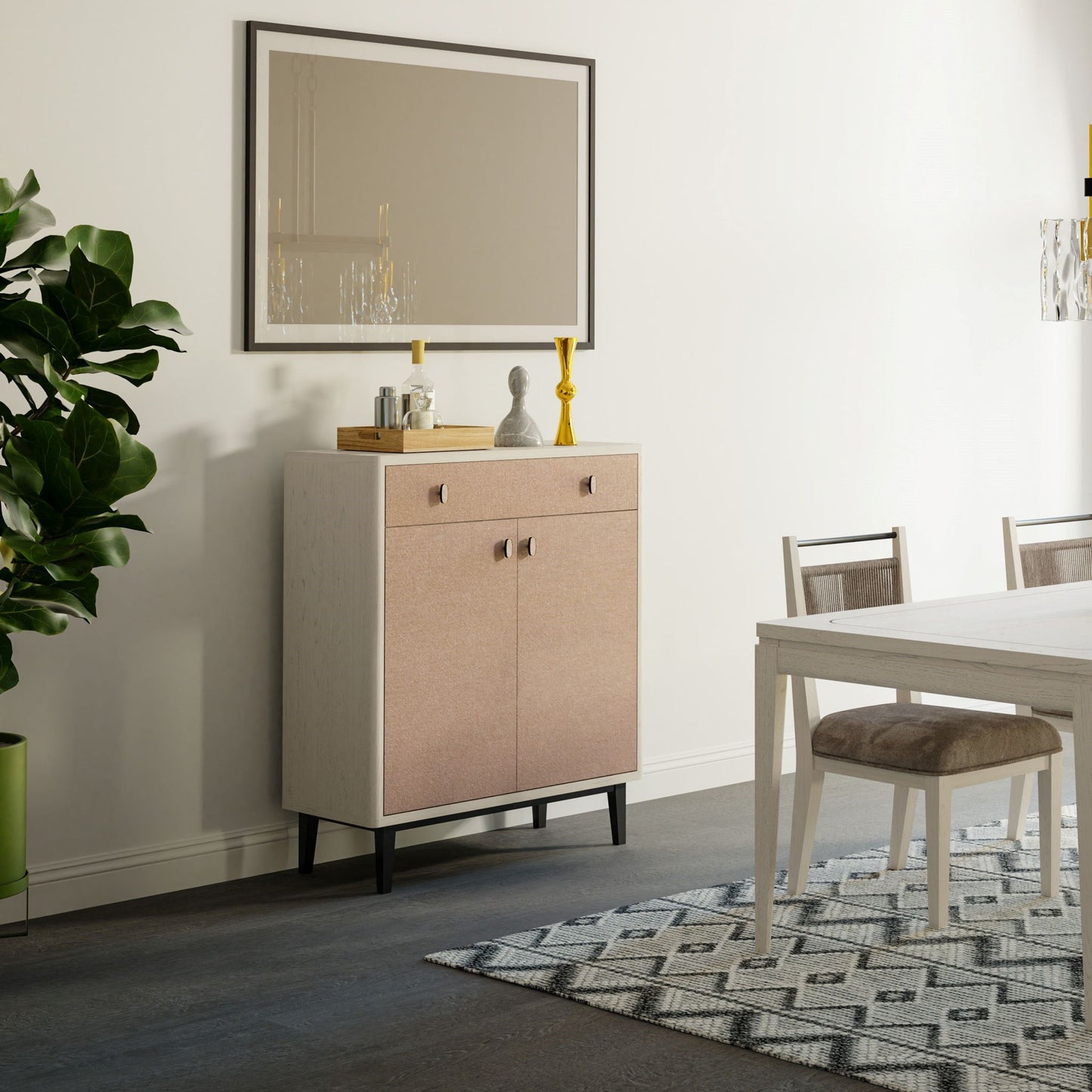 Contemporary Bar Cabinet With Large Storage - White / Pecan Bernards Furniture