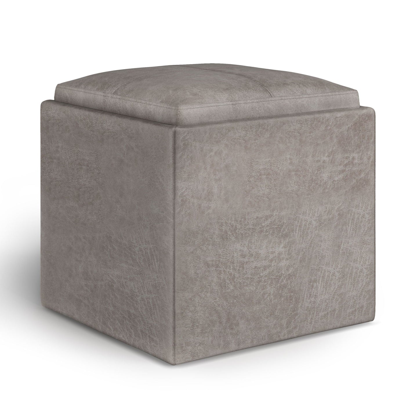 Rockwood - Upholstered Cube Storage Ottoman With Tray Simpli-Home