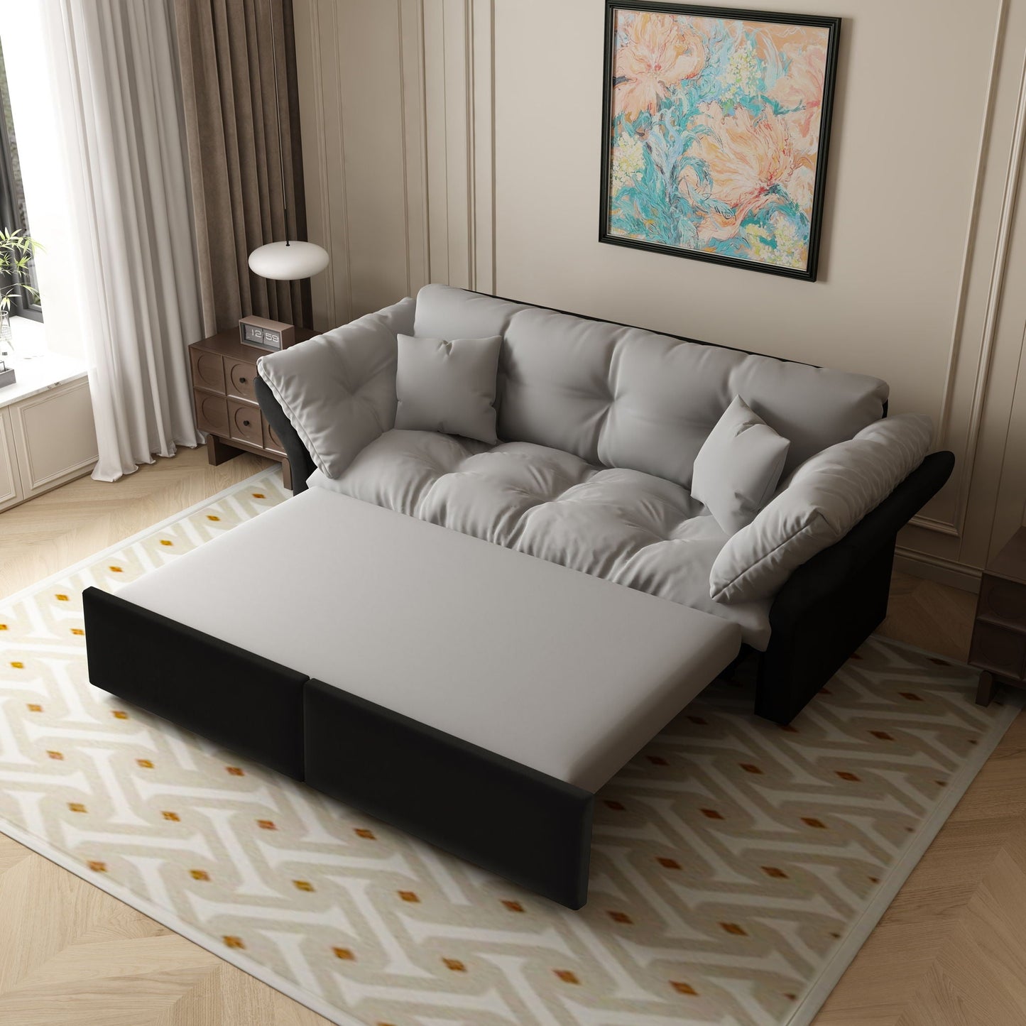 Queen Pull Out Sofa Bed, 3 In 1 Convertible Sleeper Tufted With 2 Soft Pillows Home Essentials