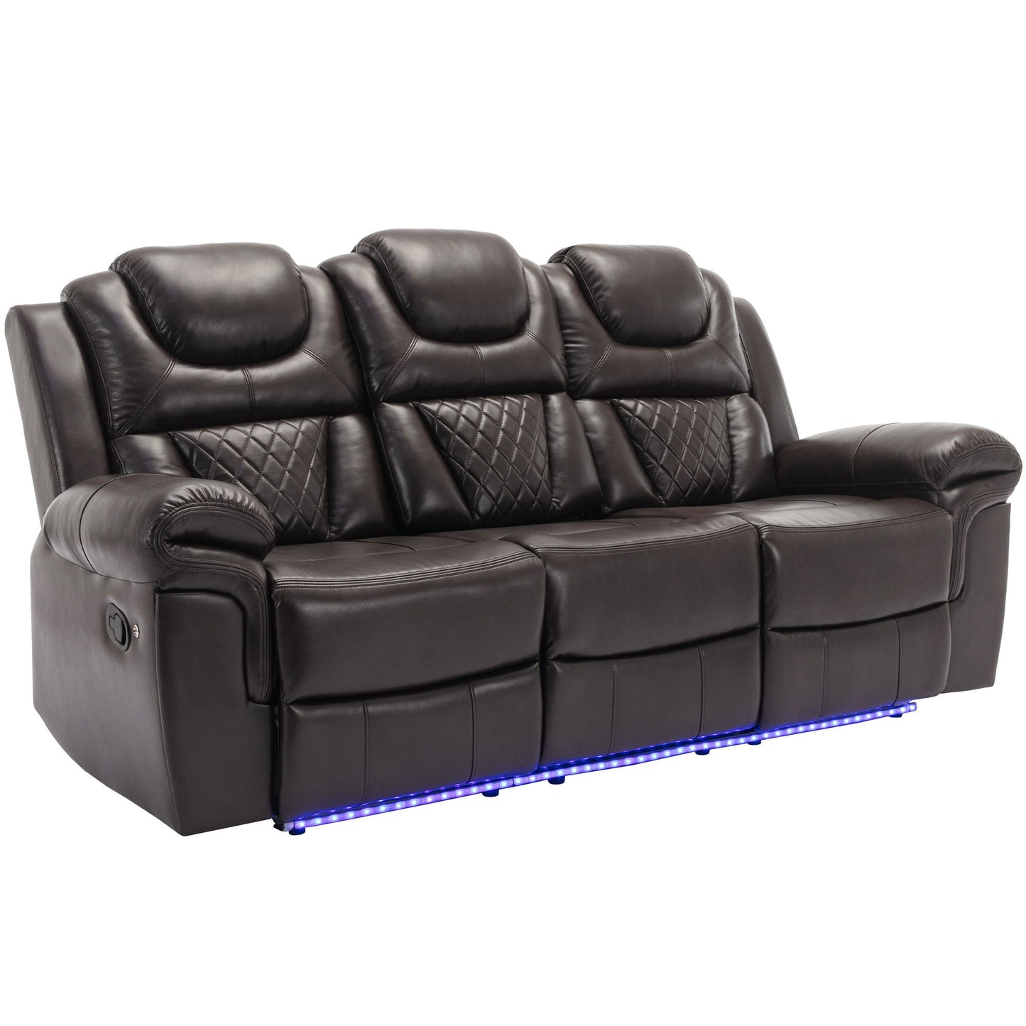 Home Theater Seating Manual Recliner Chair With Center Console And Led Light Strip For Living Room Hearth and Haven