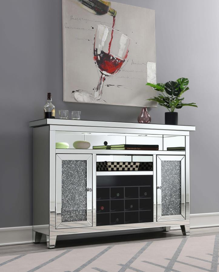 Melinda - 2-Door LED Mirrored Wine Storage Bar Cabinet - Silver CoasterElevations