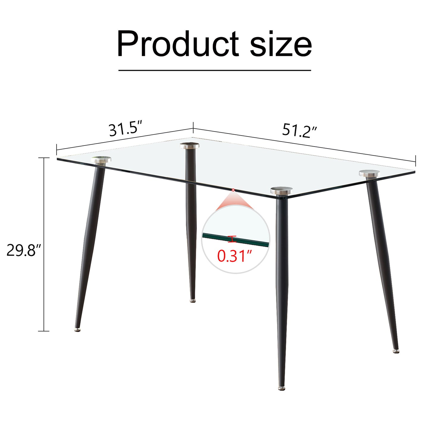Modern Rectangular Glass Dining Table With Tempered Glass Top And Metal Legs For 4 - 6 People - Black / Transparent Home Essentials
