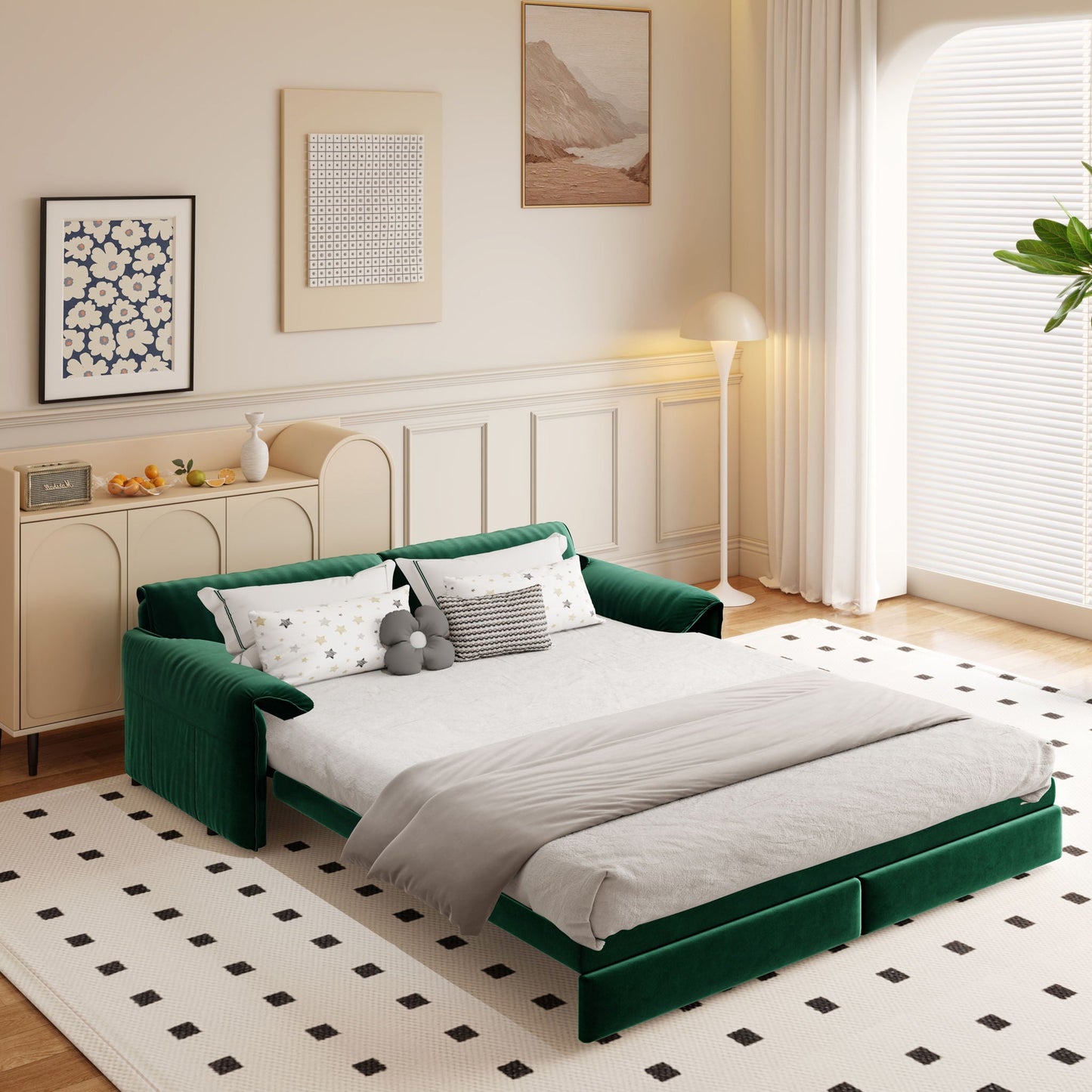 Queen Pull Out 3 In 1 Convertible Sleeper Sofa With Side Storage Home Essentials