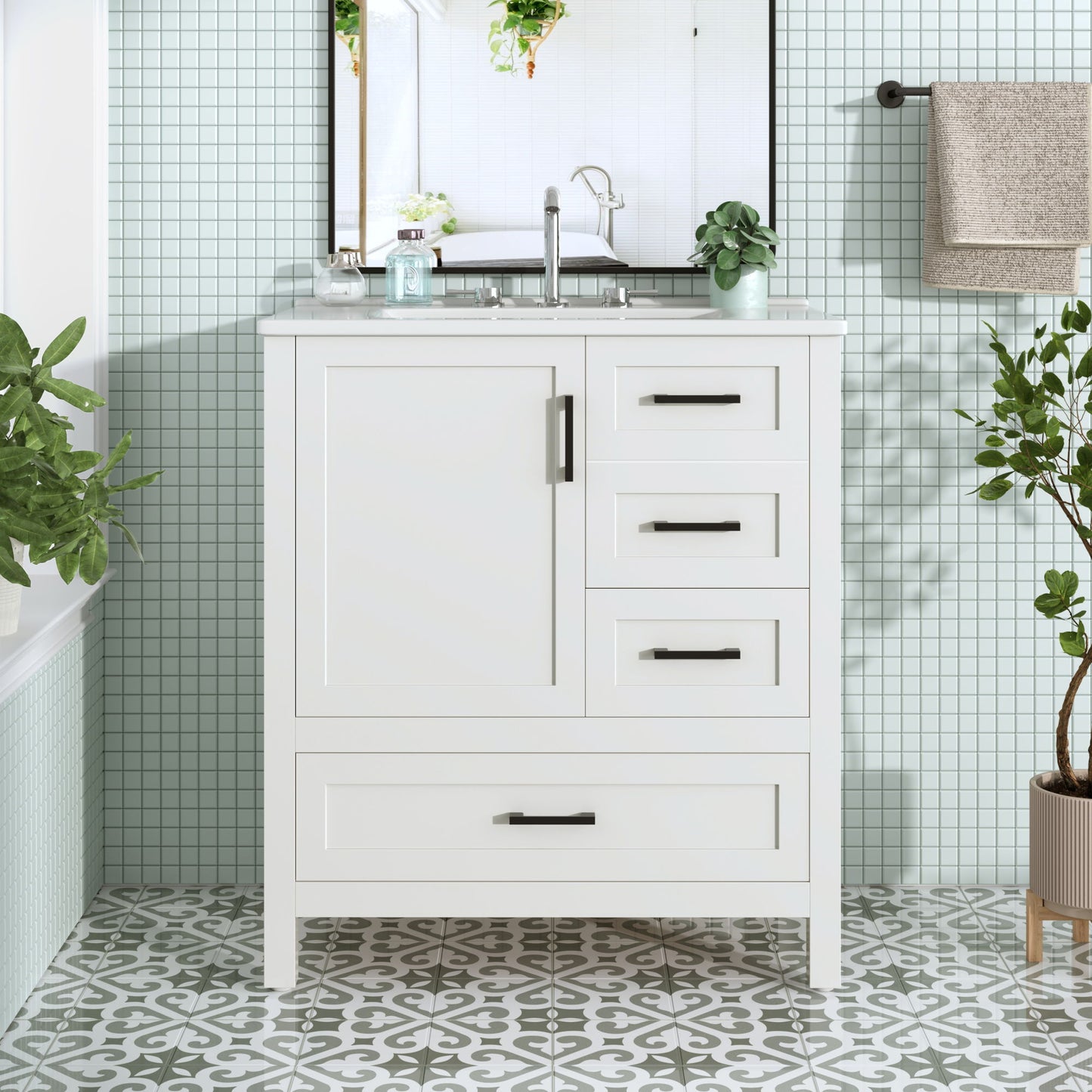 Modern Bathroom Vanity With Ceramic Sink, Solid Frame And Storage Solutions Hearth and Haven