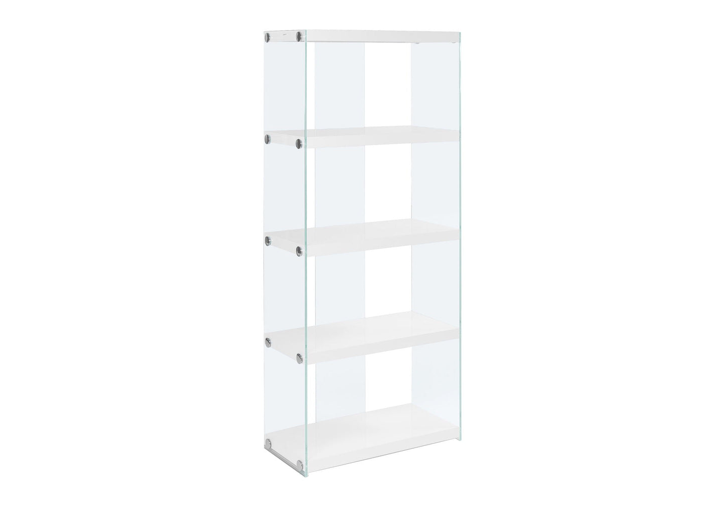 Bookshelf, Bookcase, Etagere, 5 Tier, Glossy Clear Tempered Glass - White 8th Street