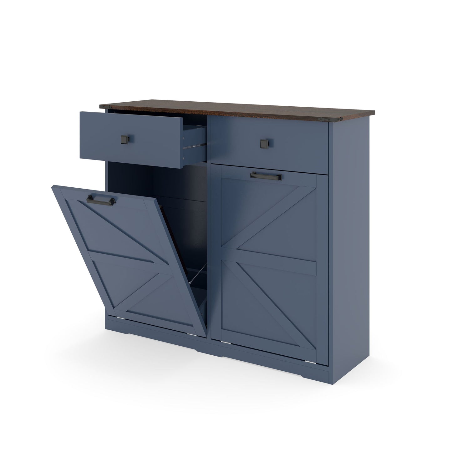 Double Tilt Out Trash Cabinet With Hideaway Drawer And Barn Door Style Home Essentials