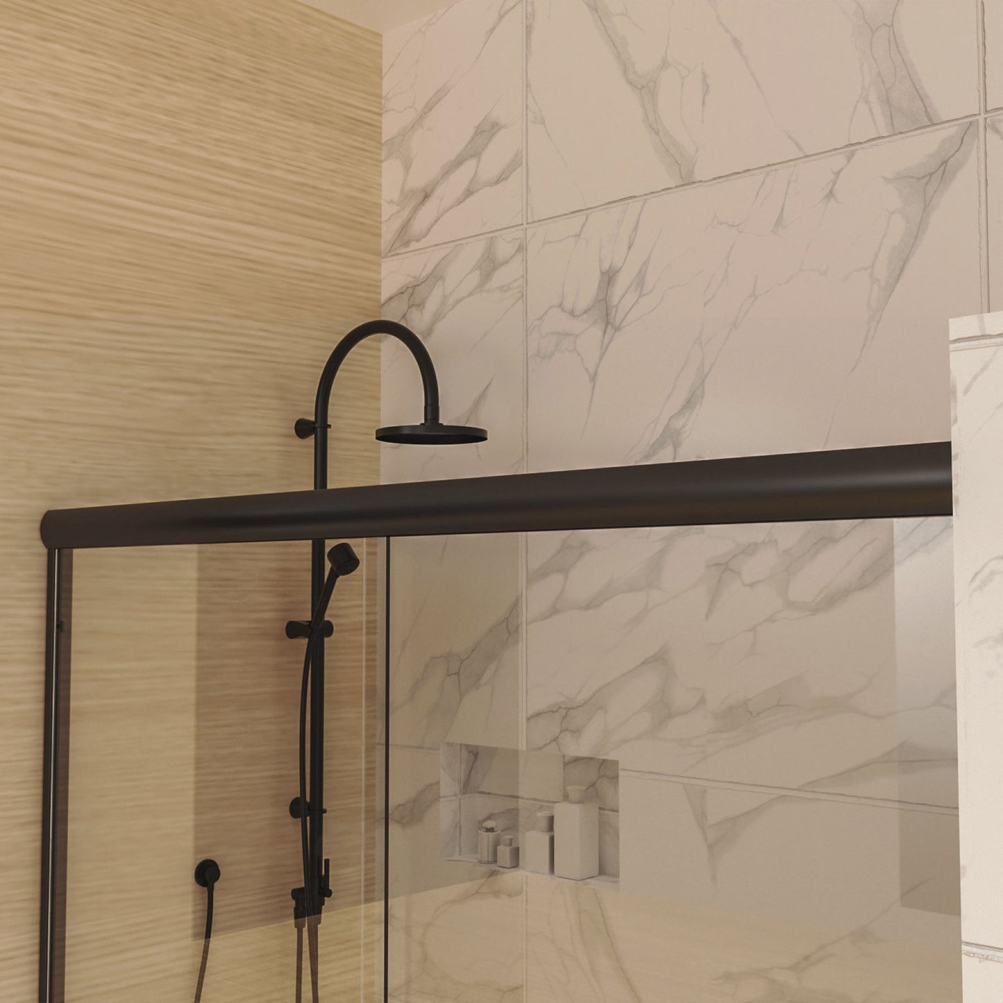 Traditional Sliding Shower Door With Clear Glass - Matte Black Daily Nest