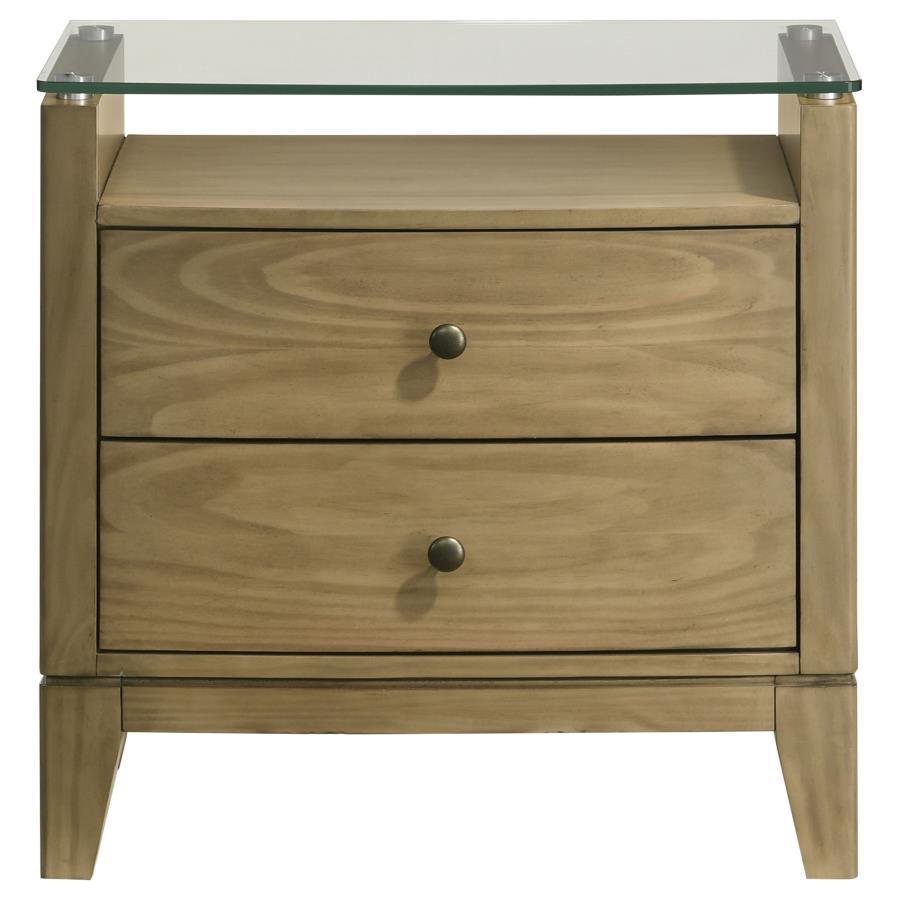 Granada - 2-Drawer Glass Top Nightstand - Natural Pine Coaster Fine Furniture