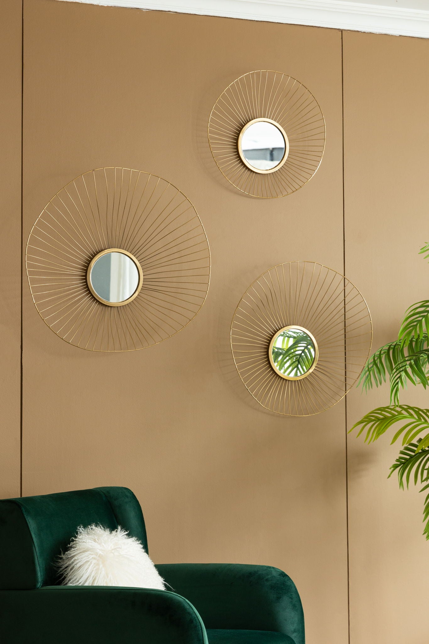 Wall Mirror Abstract Designed Wall Mirrors WithFrame For Home & Office, Top Of Sideboard (Set of 3) - Gold Daily Nest