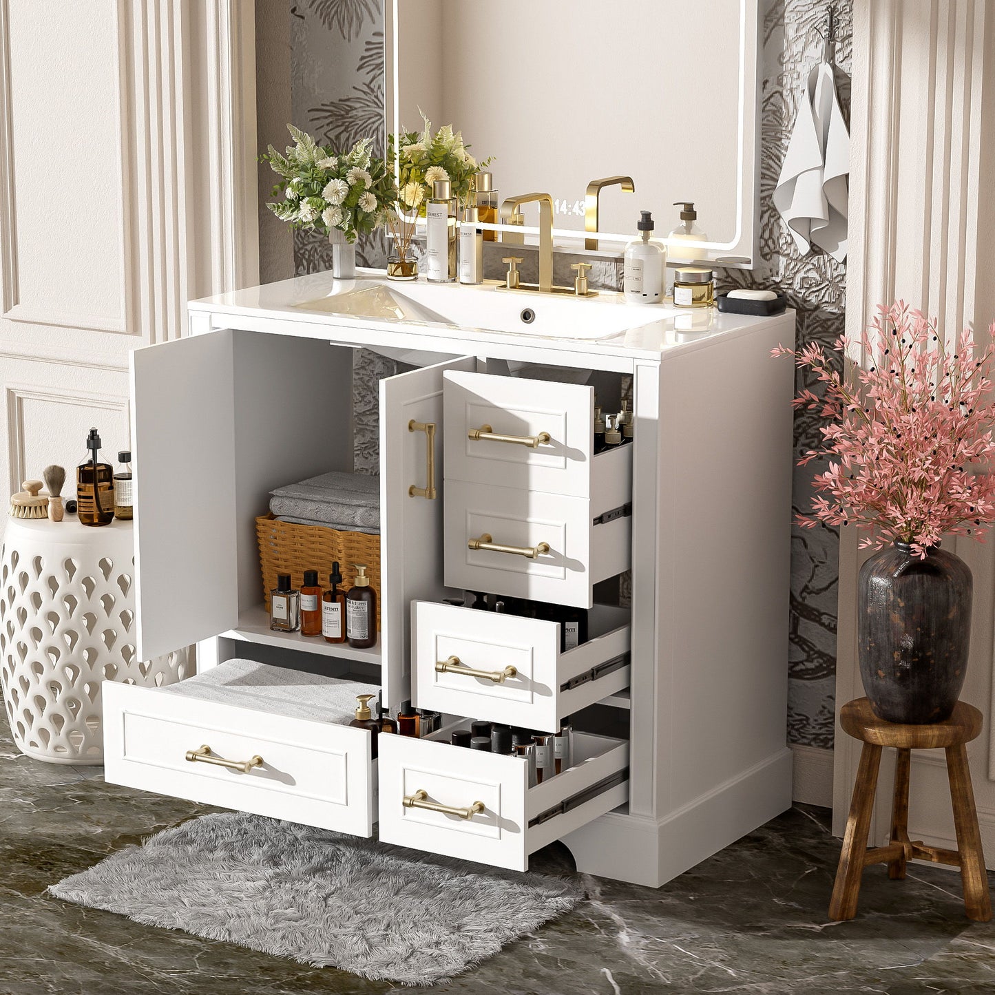 Traditional Bathroom Vanity With Soft Close Doors And Drawers Hearth and Haven