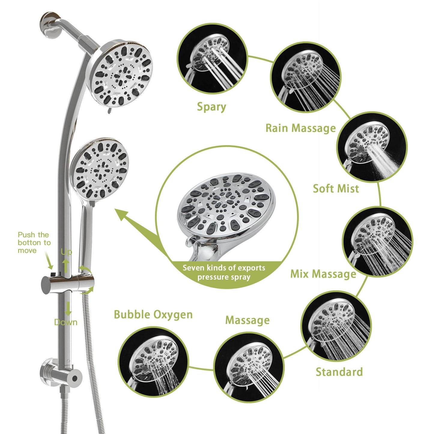 Multi Function Dual Shower Head Shower System With 4.7" Rain Showerhead, 7 Function Hand Shower, Adjustable Slide Bar Daily Nest
