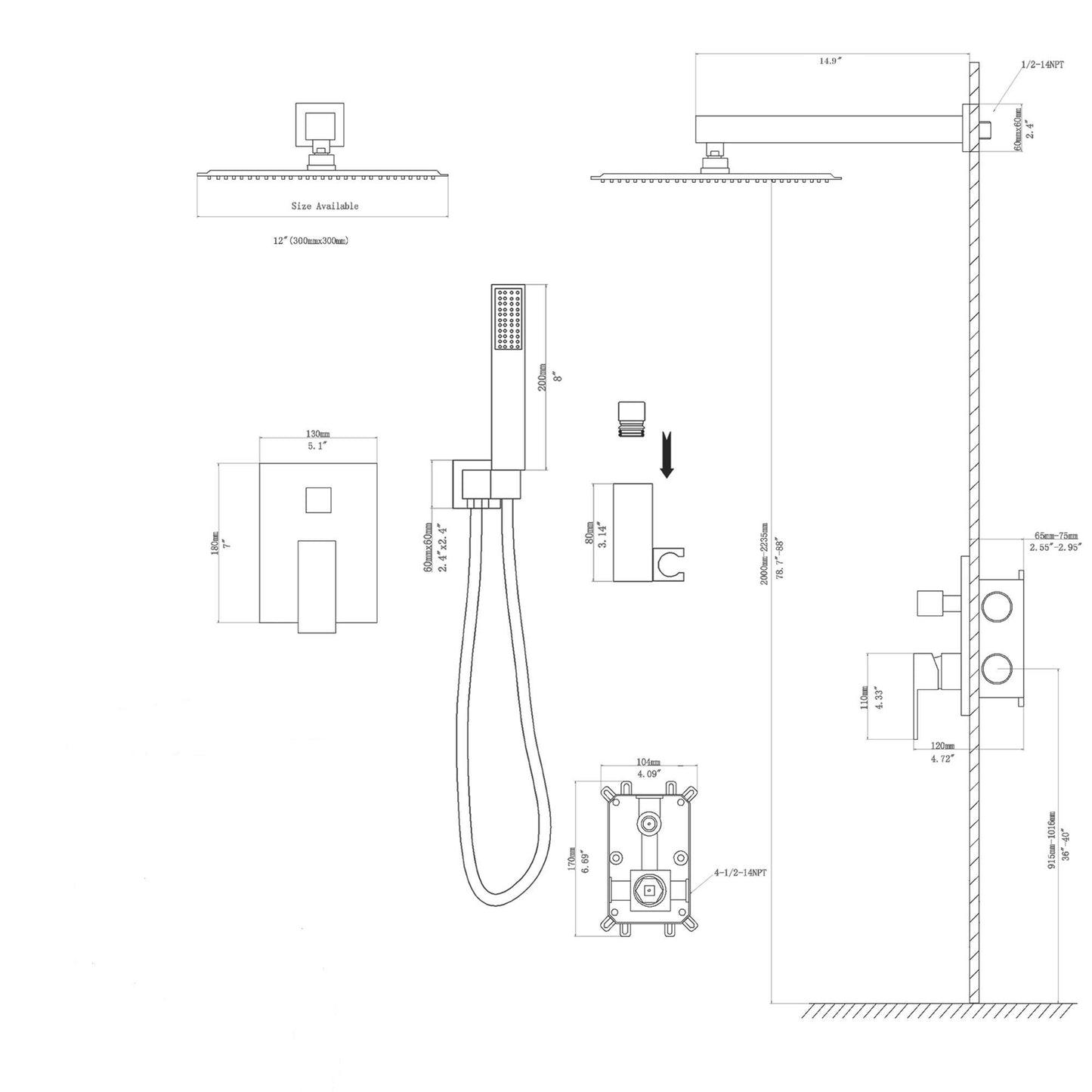 Dual Shower Head System With 12" Wall Mounted Square Rain Shower And Rough In Valve Daily Nest