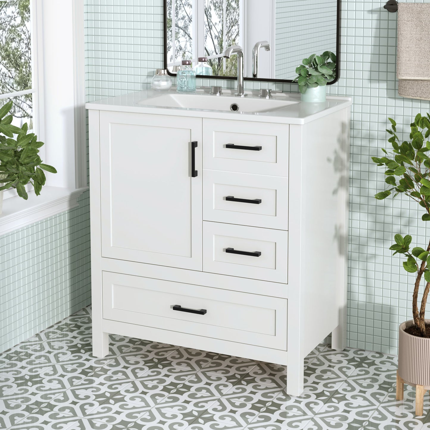 Modern Bathroom Vanity With Ceramic Sink, Solid Frame And Storage Solutions Hearth and Haven
