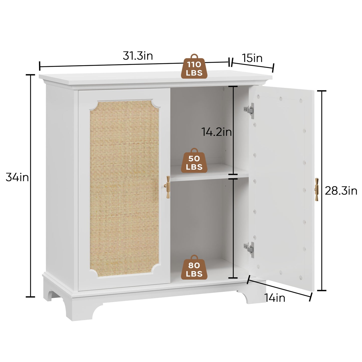 Rattan Decorated Sideboard Buffet Storage Liquor Cabinet - White Home Essentials