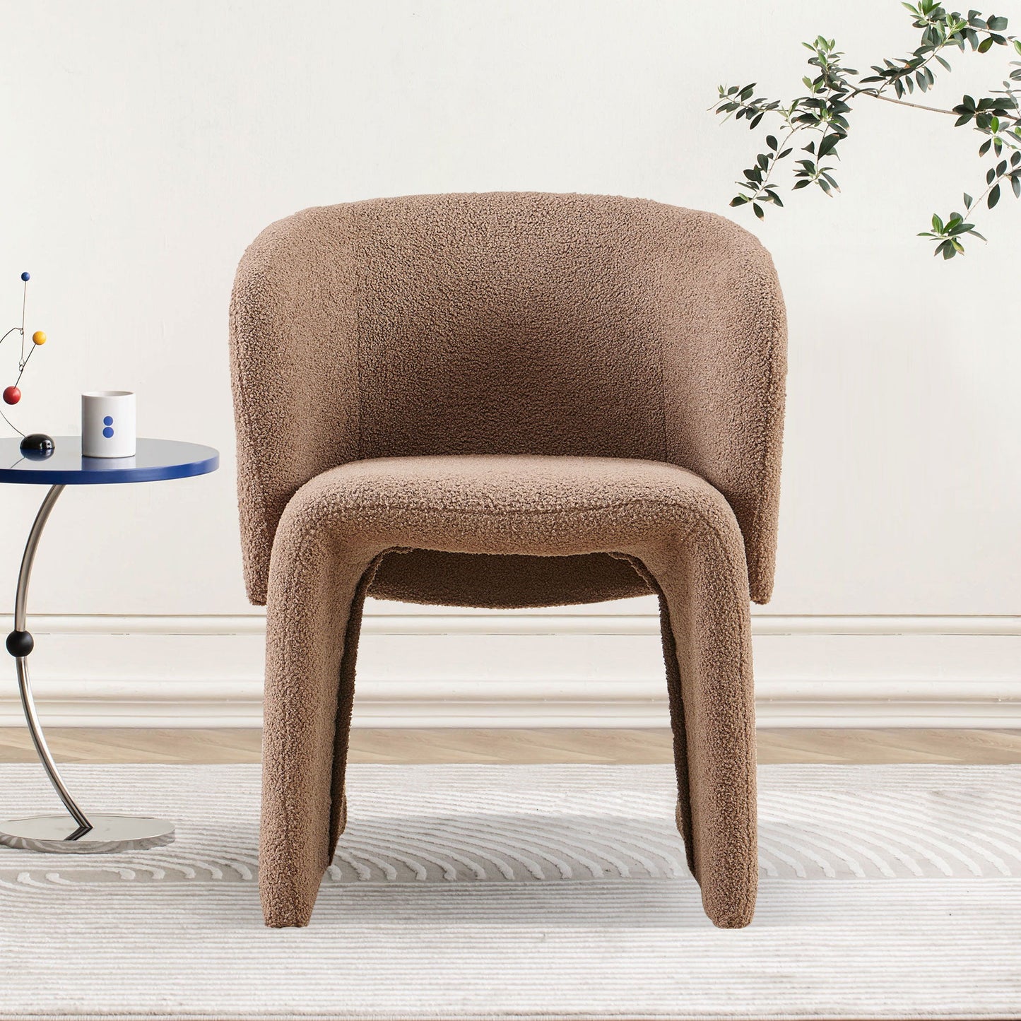 Modern Accent Chair Brown Single Sofa Chair, Upholstered Side Chair Teddy Comfy Chair For Dining Room / Bedroom / Living Room / Reception Home Essentials