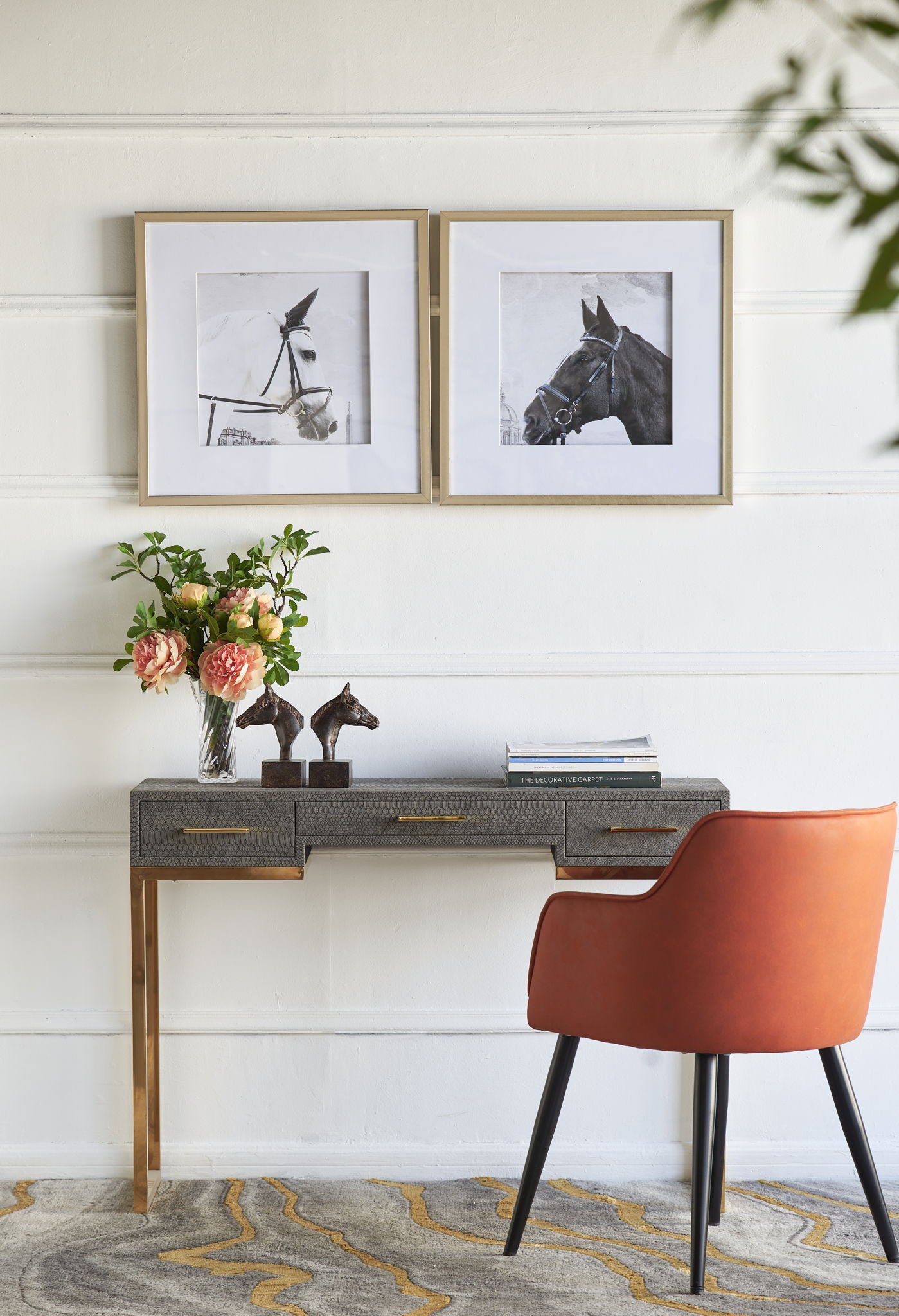 Wall Art Horse Animal Printing, Wall Decor Accent (Set of 2) - Golden / White Daily Nest