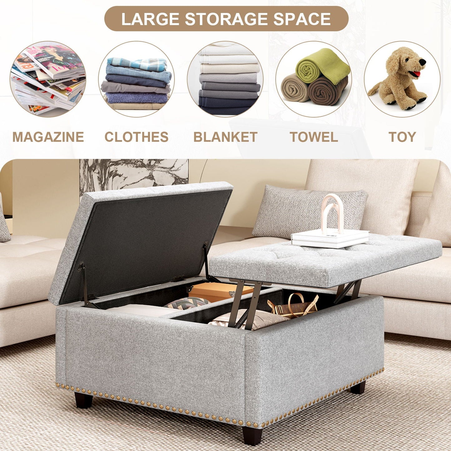 Large Square Storage Ottoman With 2 Storage Doors Home Essentials