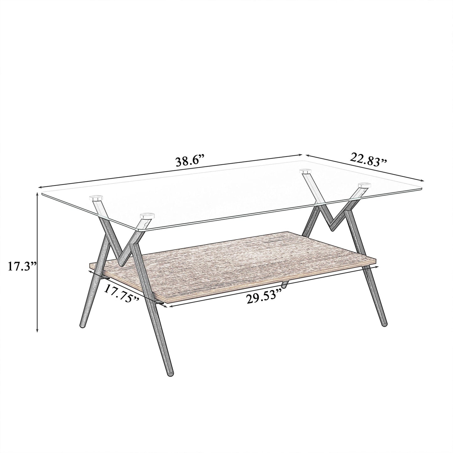 Rectangle Coffee Table With Tempered Glass Top And Shelf, Modern Table For Living Room Home Essentials