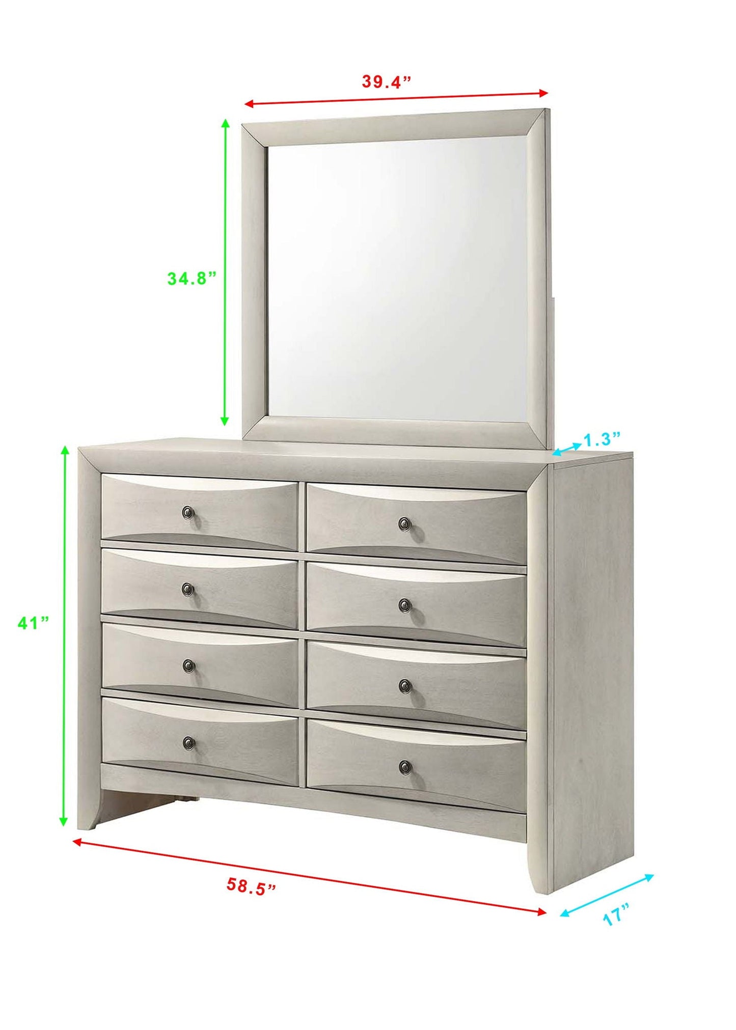 Emily - Dresser 8 Drawers - White Crown Mark