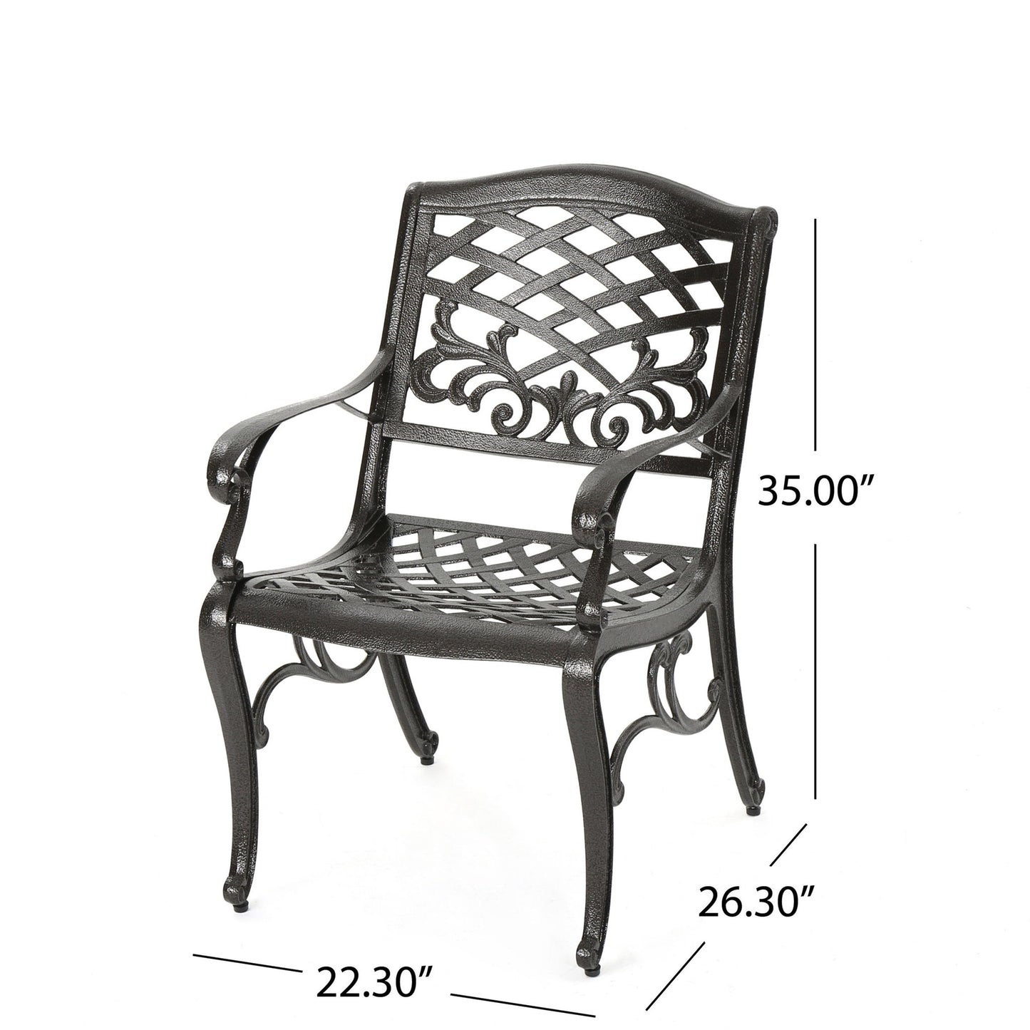 Luminea - Outdoor Aluminum Dining Chair With Scroll Design, Lattice Pattern And Cabriole Legs - Bronze Noble House