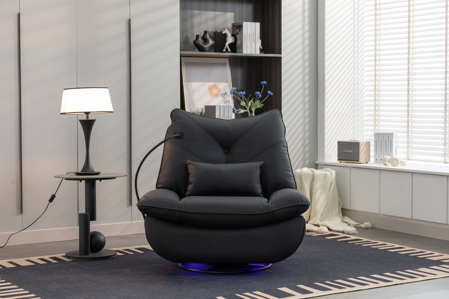270 Swivel Glider Recliner Chair, Power Recliner Rocking Chair, USB Port Charge For Nursery Chair With Atmosphere Lamp For Living Room Bedroom Apartment Home Essentials