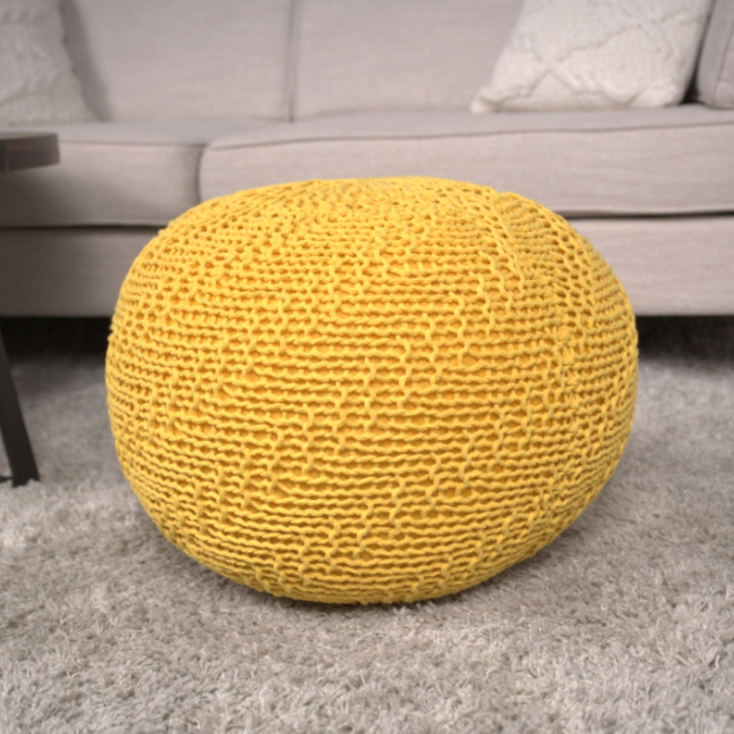 Bordeaux - Knitted Cotton Round Pouf Ottoman Home Essentials