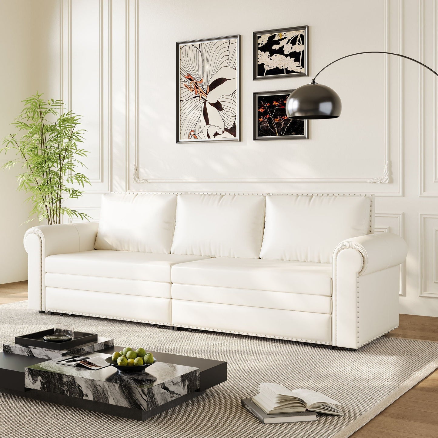 3 In 1 Convertible Sleeper Sofa With Nailhead Trim & Rolled Arm Home Essentials