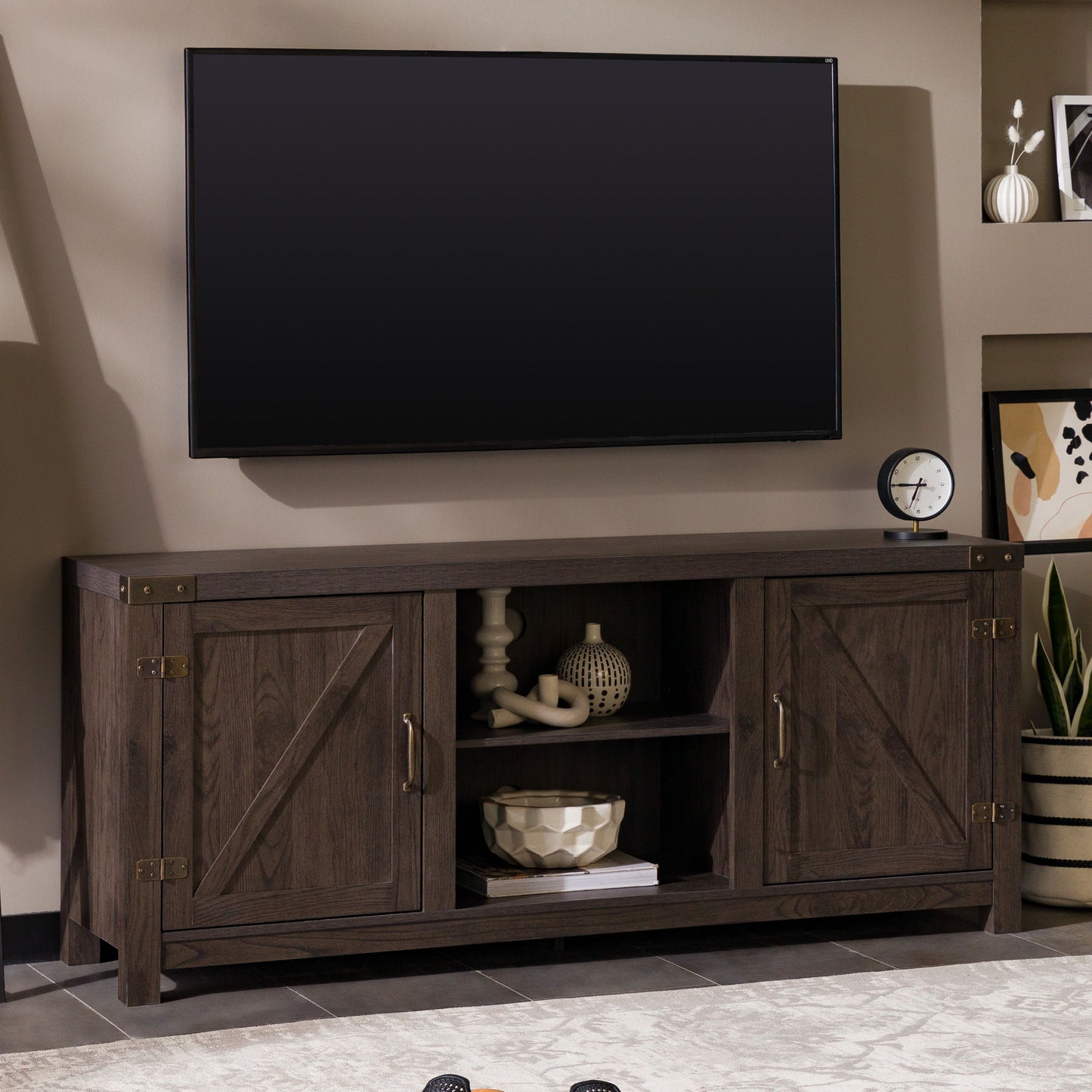 Modern Farmhouse Barn Door 3 Shelf TV Stand For TVs Up To 65” Walker Edison