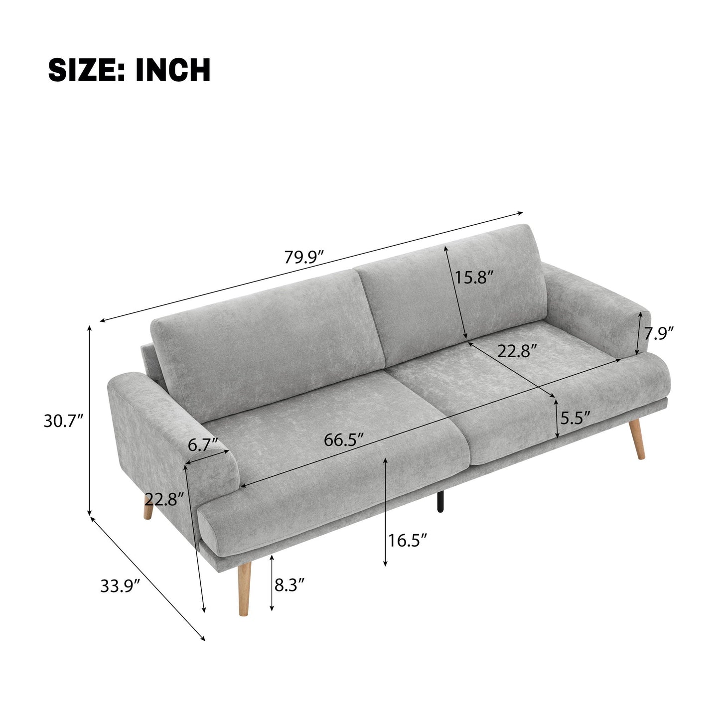 3 Seater Sofa For Living Room - Gray Hearth and Haven