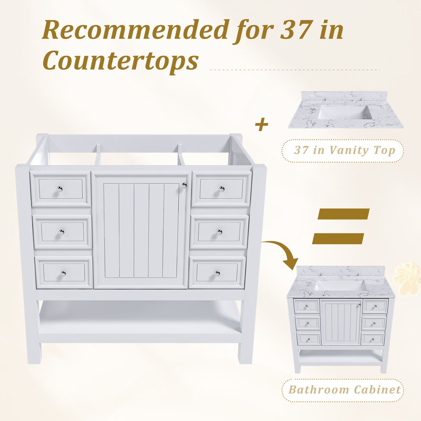 36" Bathroom Vanity With 1 Cabinet And 3 Drawers 1, Storage Solution - White Home Essentials