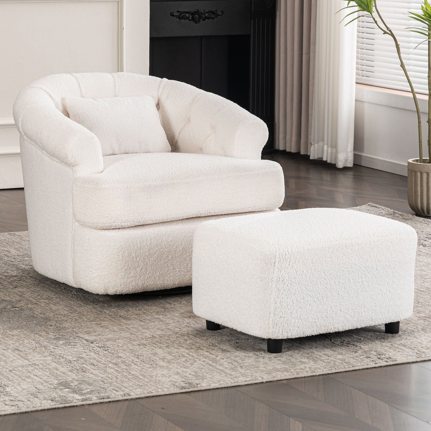 Swivel Chair With Ottoman, Modern Luxury Velvet Swivel Accent Chair, Comfy Round Armchair, Single Sofa Armchair With Lounge Seat For Bedroom / Office / Reading Spaces Home Essentials