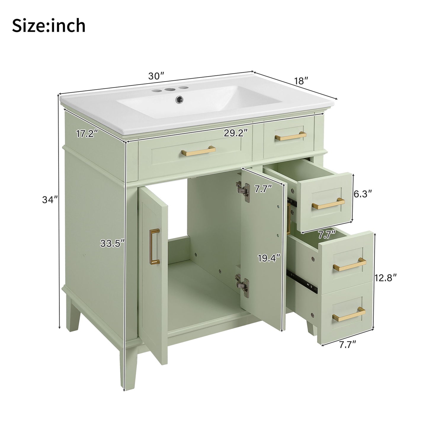 Modern Bathroom Vanity With Ceramic Sink, Soft Close Storage Cabinet Hearth and Haven