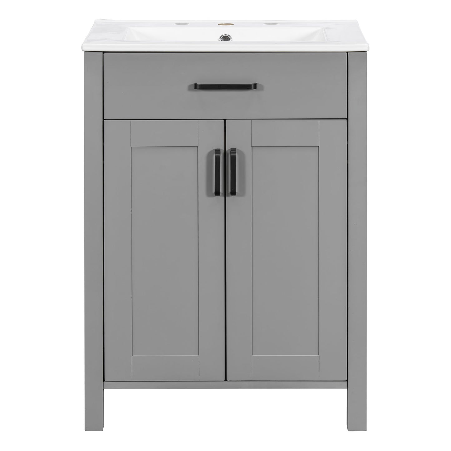 Bathroom Vanity With Ceramic Sink, Soft Close Doors, Flip Drawer, Double Layer Door Shelves Hearth and Haven