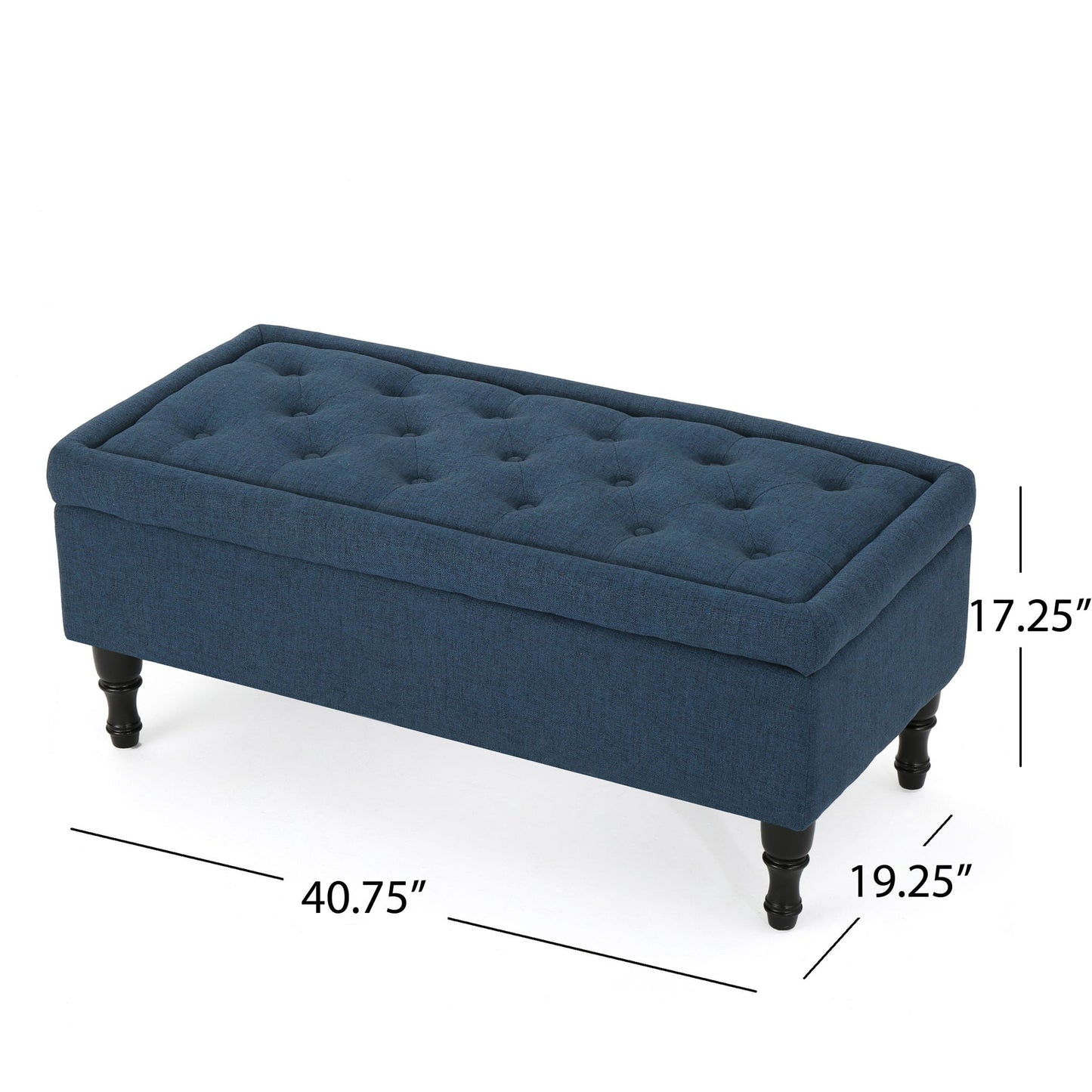 Hyatt - Suede Storage Ottoman With Tufted Top And Dark Wooden Legs - Navy Blue Noble House